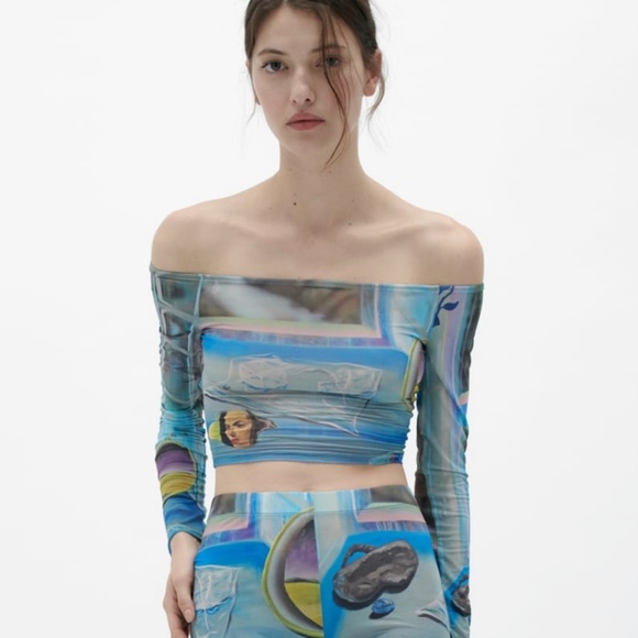 Zara limited edition larissa de Jesus negron print crop top - Picture 2 of 9